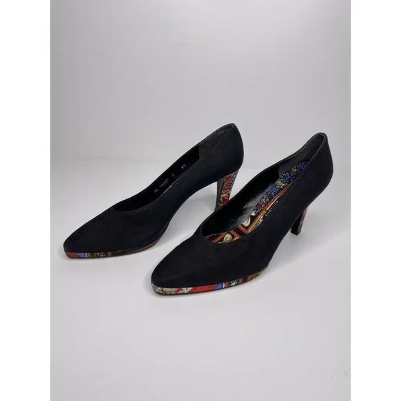 Nicole Miller x Stuart Weitzman Heels Size 8.5 VINTAGE Women's Fabric Art Pumps - Picture 4 of 6